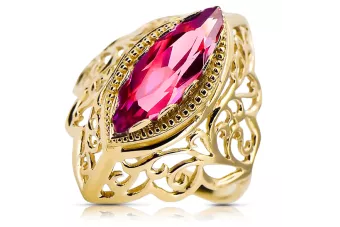 14k żółte złoto Rubin Pierścionek Styl Vintage vrc017y